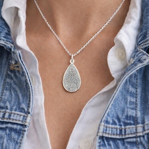 Teardrop Fingerprint Necklace • Dainty Fingerprint Pendant • Loved One's Fingerprints Jewelry • Memorial Gifts • Mother's Gift • image 1