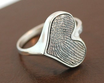 Heart Personalized Fingerprint Sterling Silver Ring