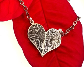 Heart Fingerprint Necklace • Valentine’s Day • Dainty Fingerprint Pendant • Loved One's Fingerprints Jewelry • Gifts • Mother's Gift •