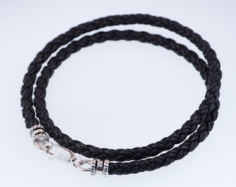 4mm High Quality Braided Leather Cord Necklace With Sterling Silver Findings