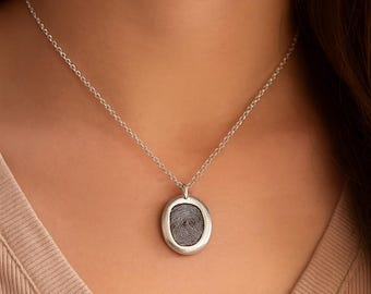 River Rock Motif Fingerprint Pendant – Fine Silver, Handcrafted