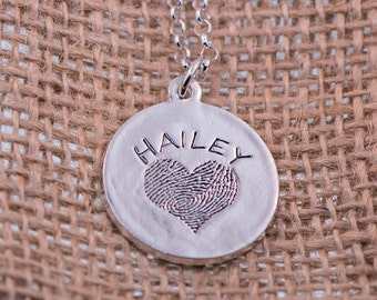 Circle / Heart  FingerPrint Silver Pendant .