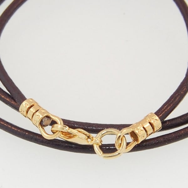 Leather Cord Necklace Gold Plated Over Silver Findings