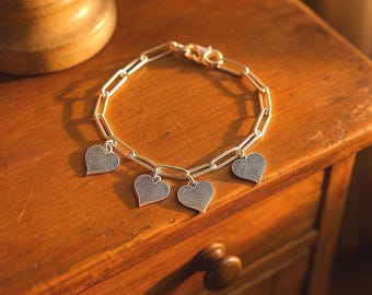 Personalized Fingerprint Heart Charm Bracelet • Mother’s Day Gift • Fingerprint Charm • Loved One's Fingerprints Jewelry • Mother's Gift •