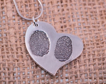 Heart FingerPrints Silver Pendant .