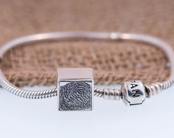 Square Fingerprint Charm Handcrafted In Pure Silver