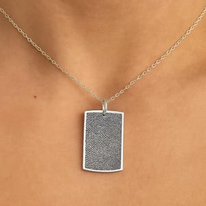 Dog Tag Style Fingerprint Pendant • Loved One&#39;s Fingerprints Jewelry • Memorial Gifts • Father&#39;s Gift • Men&#39;s Pendant • Sterling Silver