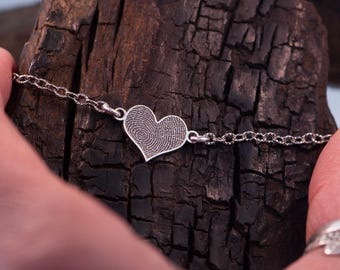 Finger Print Bracelet / Pet Nose Print captured in A Heart Silver Charm Bracelet