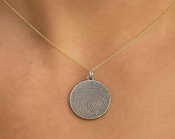 Round Fingerprint Pendant • Dainty Fingerprint Pendant • Loved One's Fingerprints Jewelry • Memorial Gifts • Mother's Gift •