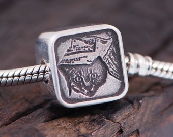 PET Engraved Photo Charm - In Sterling Silver fits Pandora Bracelets.