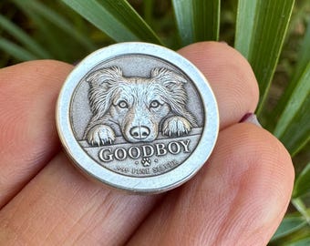 Custom Pet Portrait Coin | .999 Fine Silver Memorial Keepsake (The Good Boy Collection)