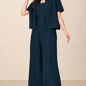 Ärmlös jumpsuit med jacka för kvinnor, vida ben, matchande set, semesterklänning, bohemisk resortklädsel