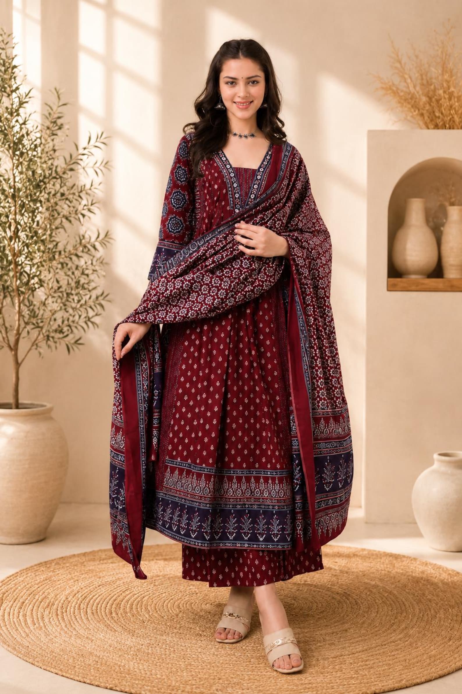 Hand Block Print Kurta Set | Indian Rayon Salwar Kameez with Dupatta