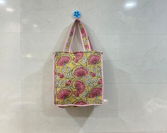 Bolso tote hecho a mano con un vibrante estampado floral, bolso de algodón ecológico para ir de compras y para el uso diario, regalo perfecto para ella.
