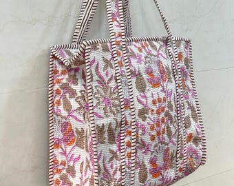 Indian Large Cotton Tote Bag/ Shopping Bag/ Shoulder Bags/ Grocery Bag/ Quilted Bag For Women/Travel Weekender Bag/ Carry Bag/Handmade Totes