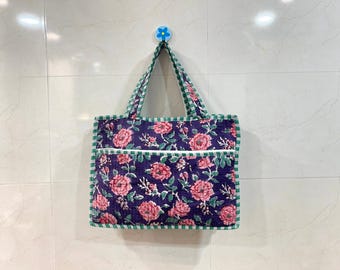Laptop Bag with Flower Print – Handmade Cotton Tech Organizer for Work & Study Gift