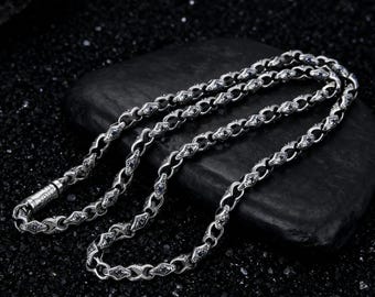 Oxidized Sterling Silver Gothic Chain - Twisted Link Men's Necklace