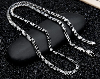 Mens Sterling Silver Wheat Chain Necklace, Vintage Braided Style