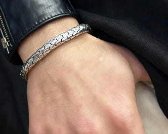 925スターリングシルバー製幾何学模様チェーンブレスレット｜メンズ
