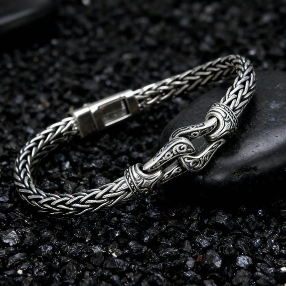 Handmade 925 Sterling Silver Bali Woven Bracelet: Oxidized Vintage