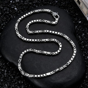925 Sterling Silver Byzantine Chain Necklace: Vintage Mariner Style