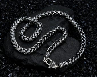 Geweven ketting van geoxideerd 925 sterlingzilver: gotische motorstijl