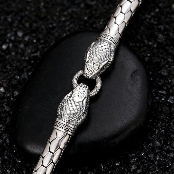 925 Sterling Silver Snake Bracelet | Viking Double Head Serpent