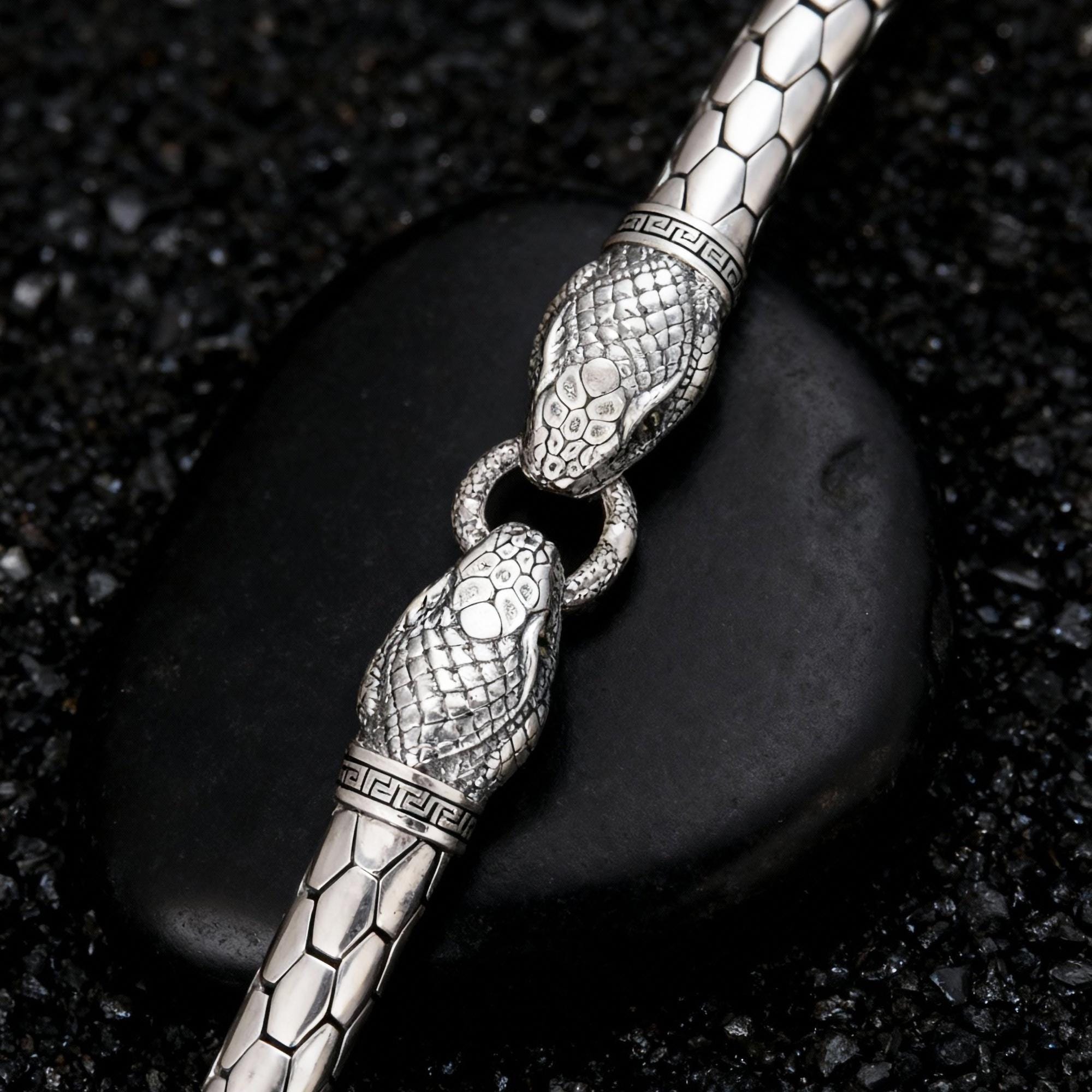 925 Sterling Silver Snake Bracelet | Viking Double Head Serpent