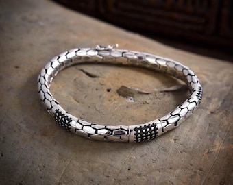 Pulsera de cadena de serpiente de plata de ley oxidada: joyería vintage unisex