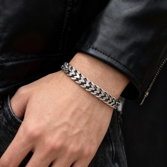 925 Sterling Silver Fishbone Chain Bracelet | Men's Vintage Gothic