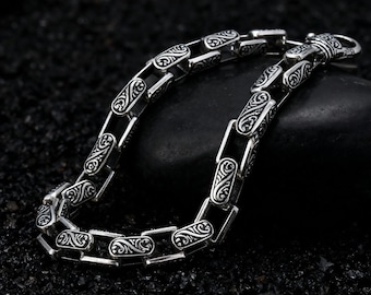 925 Sterling Silver Vintage Link Bracelet | Men’s Gothic Punk Chain Jewelry Gift