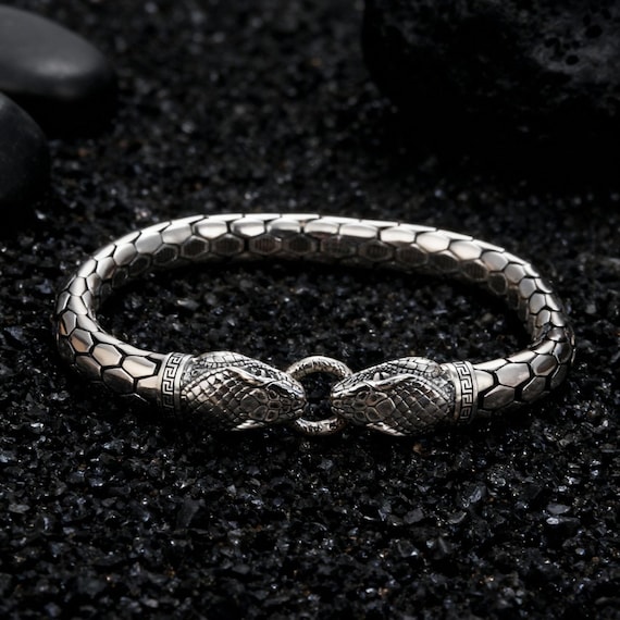 925 Sterling Silver Snake Bracelet | Viking Double Head Serpent