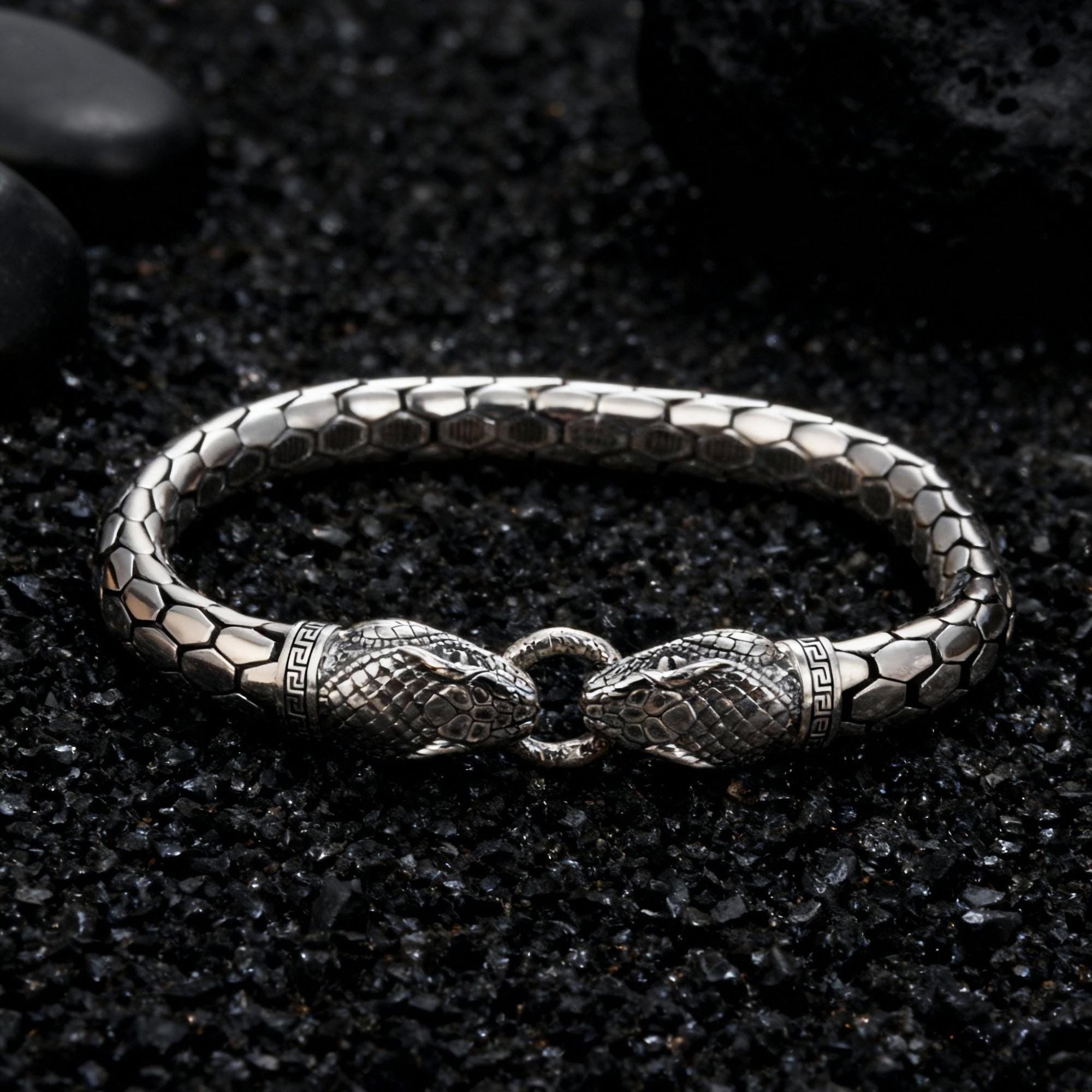 925 Sterling Silver Snake Bracelet | Viking Double Head Serpent