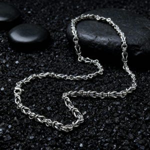 Sterling Silver Mens Necklace: Vintage Gothic Twisted Link Chain