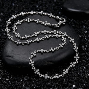 Men's Sterling Silver Cross Chain Necklace: Gothic Punk Style