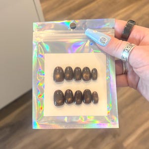 Brown Cat Eye Press On Nails