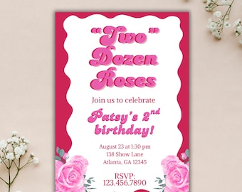 Two Dozen Roses 2nd Birthday Invitation | Country Music-Inspired | Printable & Editable | Instant Download