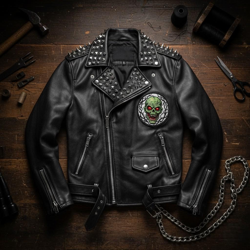 Black Leather Jacket With Star Design - Etsy
