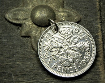 Tudor Rose Coin Pendant - United Kingdom/ Charm - Various Years - Scottish Thistle - Irish Shamrock - Welsh Leek - English - Lucky Sixpence