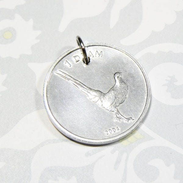 Pheasant Coin Pendant -  Nagorno-Karabakh - Coin Necklace - Small Charm - Gifts for her/him - Aluminium Jewellery - Bird Lover #P584