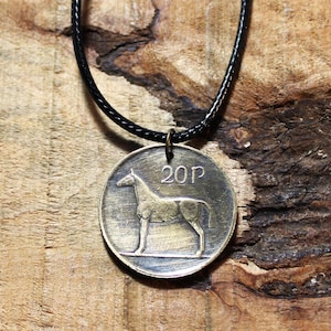 Horse Coin Necklace - Ireland - Hunting Horse - Large Brass Pendant - Gold Charm N1038