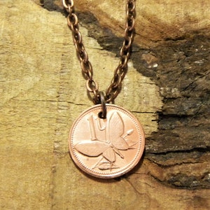 Butterfly Coin Necklace - Papua New Guinea - Copper Charm - Coin Jewellery - Coin Pendant - Butterfly Lover - 2004 #N62
