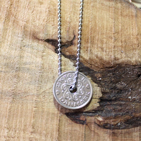 Decorative Denmark Coin Necklace - Crowned Monogram M - Silver Coloured - 1995 - Gifts for her/ him #N725