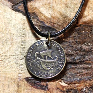 Sailing Boat Coin Necklace - Lebanon - Brass Charm - Ship - Boat - 2000 N963
