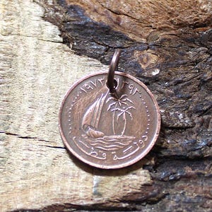 Small Sailing Ship Coin Pendant - State of Qatar - Dhow - Copper Charm - sailing - ship - maritime P1111