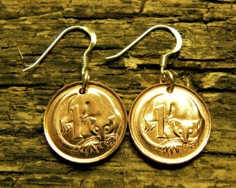 Australian Coin Earrings with Sterling Earring Hooks Various Years - Possum/ Feather-Tailed Glider