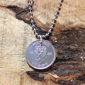 Norwegian Coin Necklace - Norway - Coat of Arms - Vintage 1956 - Reversible Crowned Monogram of Haakon VII N1069