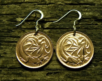 Australian Lizard Coin Earrings - Sterling Earring Hooks - various year