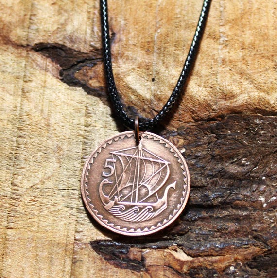 Ancient Ship Coin Necklace Cyprus Galley Copper Charm 1963