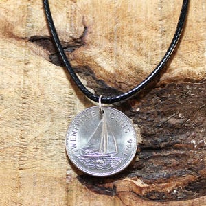 Sailboat Coin Necklace - Bahama Islands - 1966 - Ocean - Boat - Sailing N1150